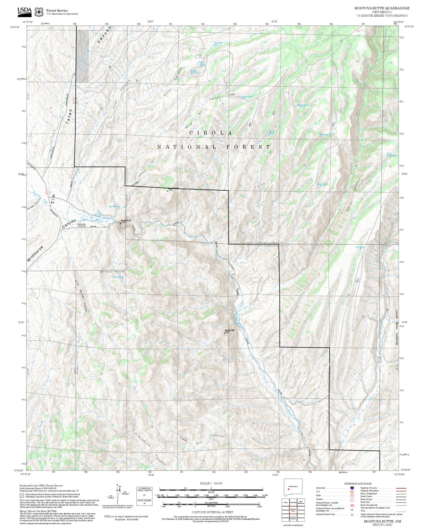 2025 Forest Service Topo Map of Montoya Butte New Mexico