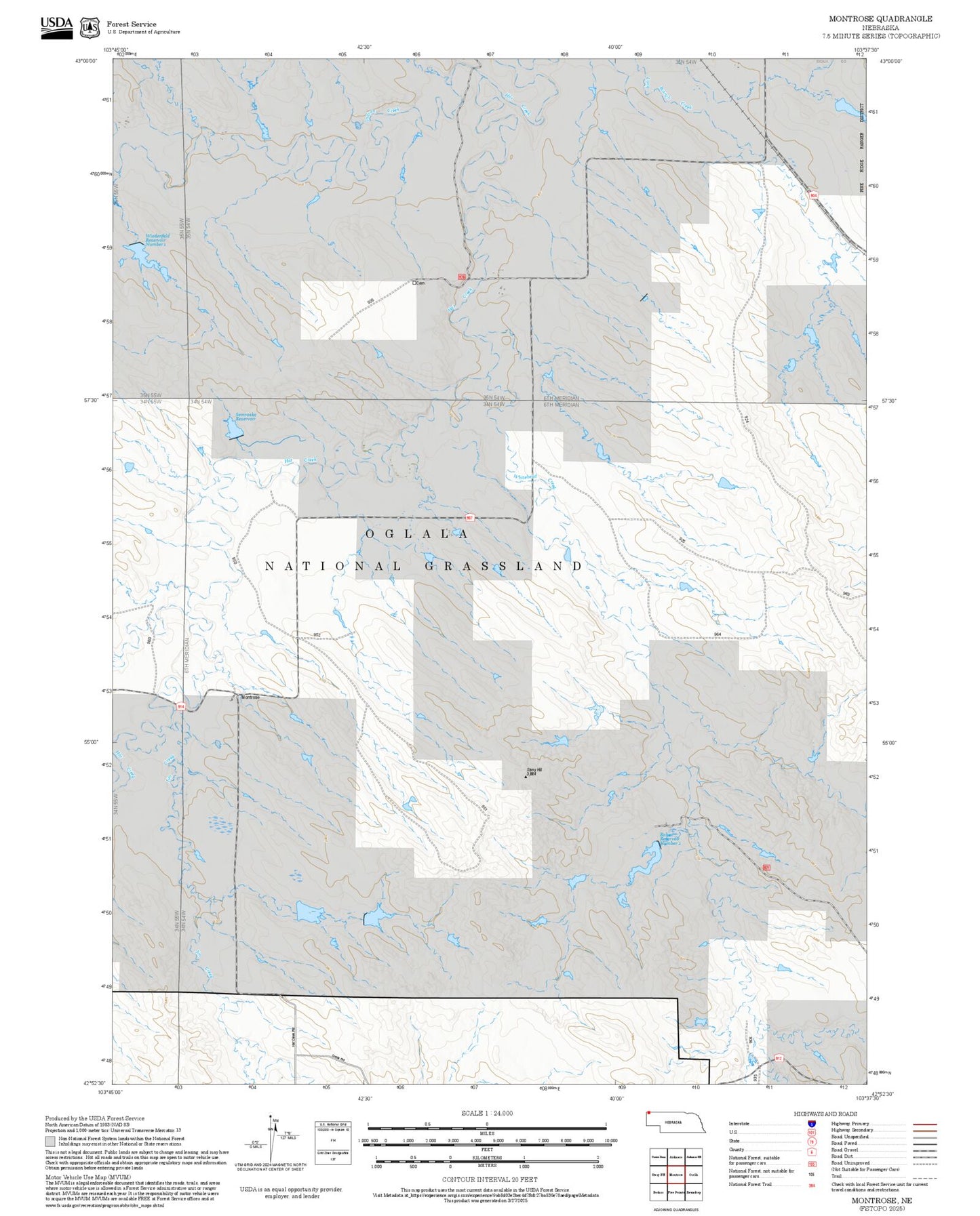 2025 Forest Service Topo Map of Montrose Nebraska