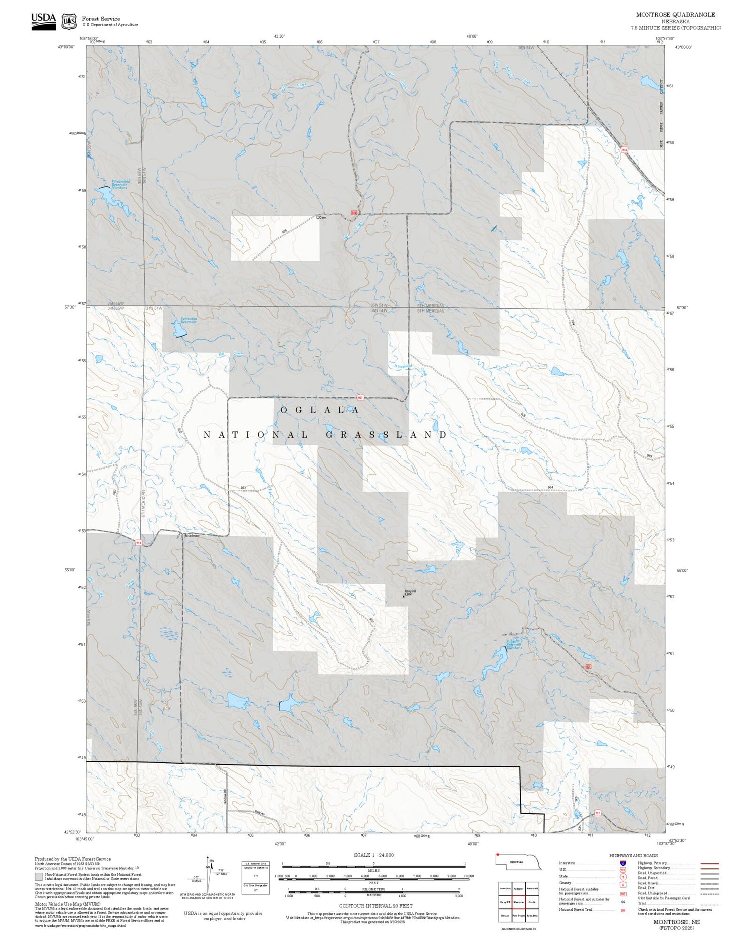 2025 Forest Service Topo Map of Montrose Nebraska