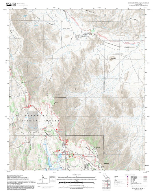 2025 Forest Service Topo Map of Monument Peak California