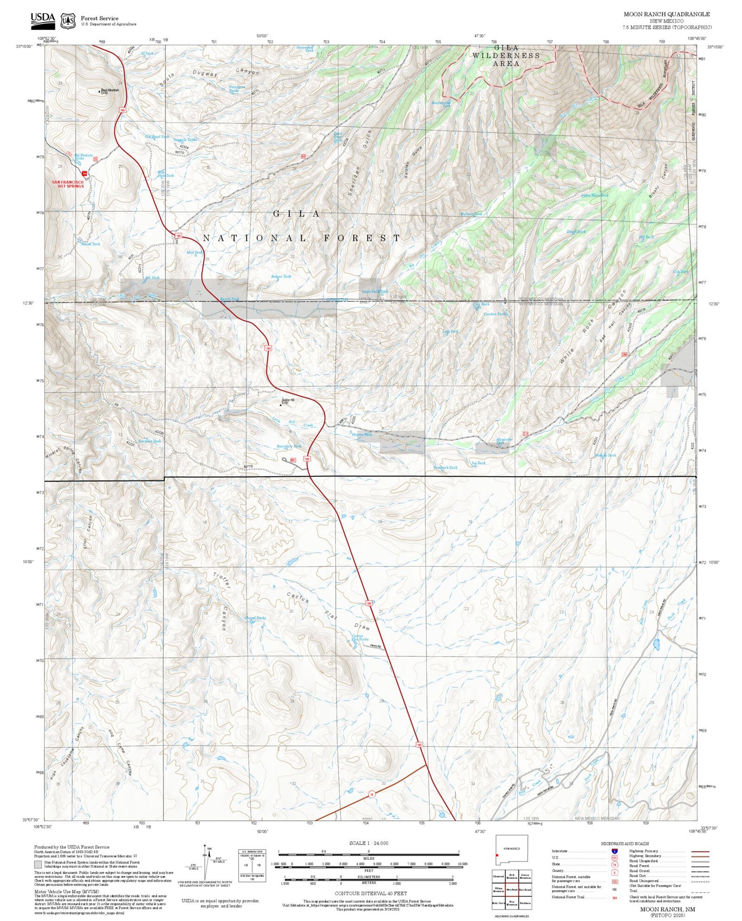 2025 Forest Service Topo Map of Moon Ranch New Mexico