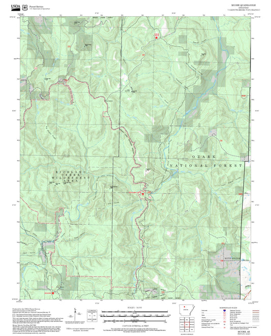 2025 Forest Service Topo Map of Moore Arkansas