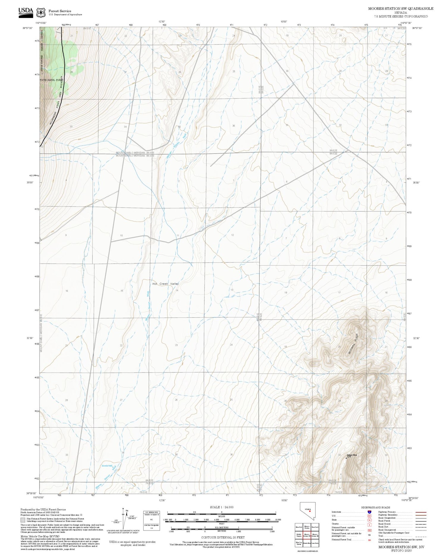 2025 Forest Service Topo Map of Moores Station SW Nevada