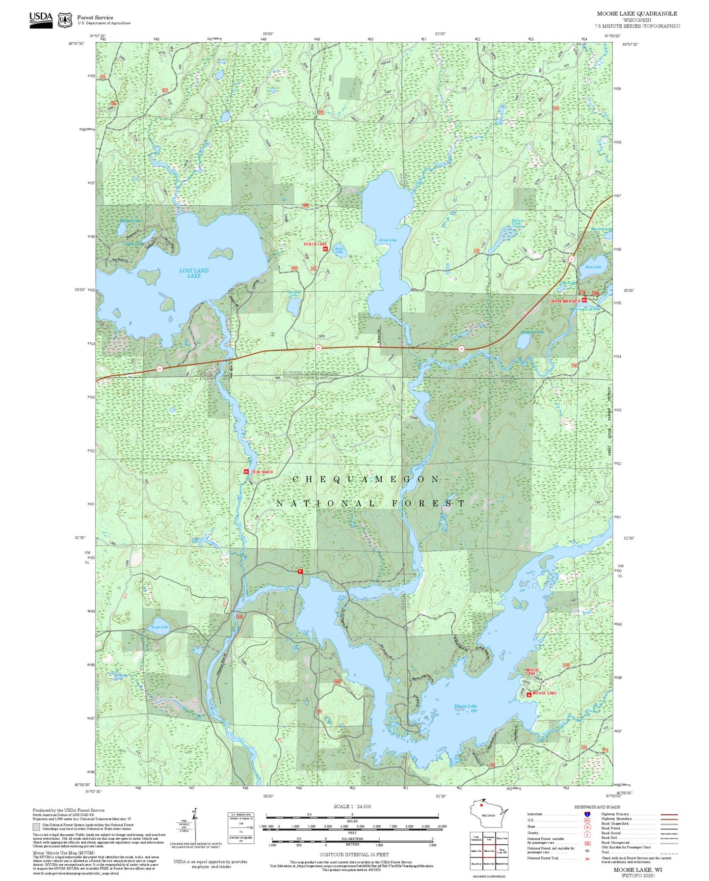 2025 Forest Service Topo Map of Moose Lake Wisconsin