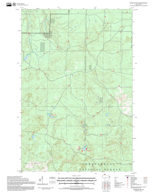 2025 Forest Service Topo Map of Moquah NW Wisconsin