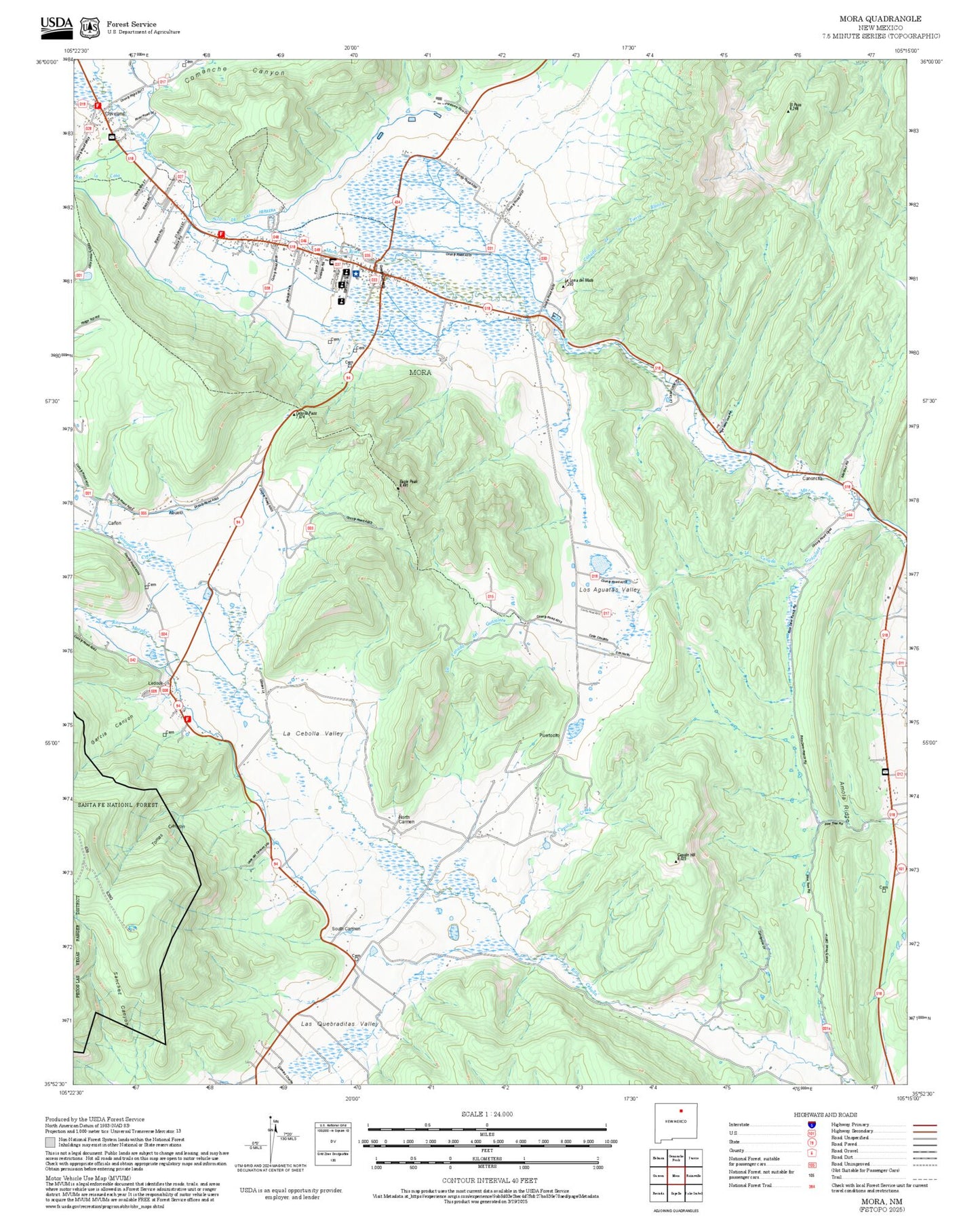 2025 Forest Service Topo Map of Mora New Mexico
