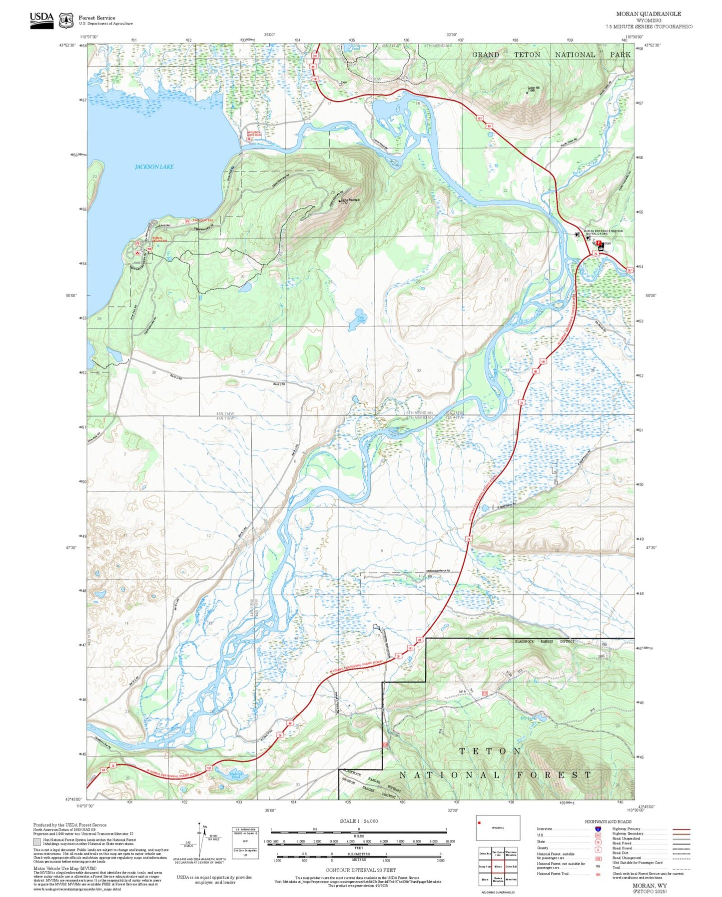 2025 Forest Service Topo Map of Moran Wyoming