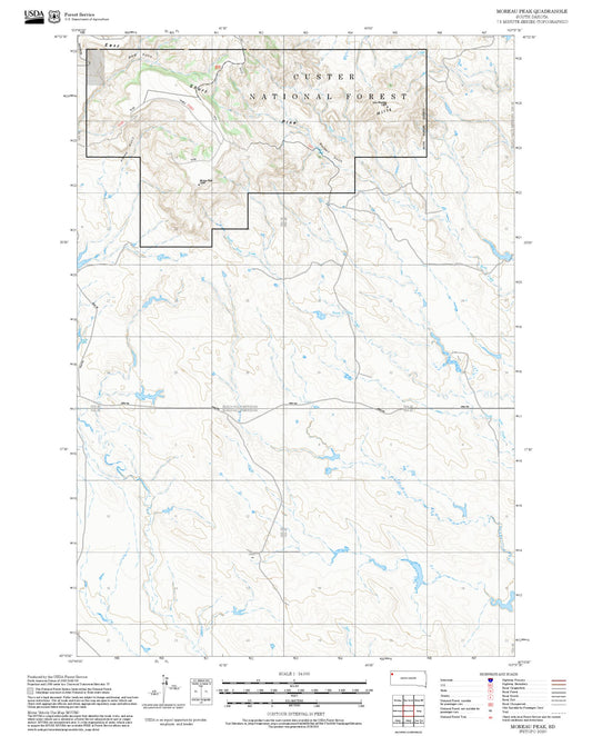 2025 Forest Service Topo Map of Moreau Peak South Dakota