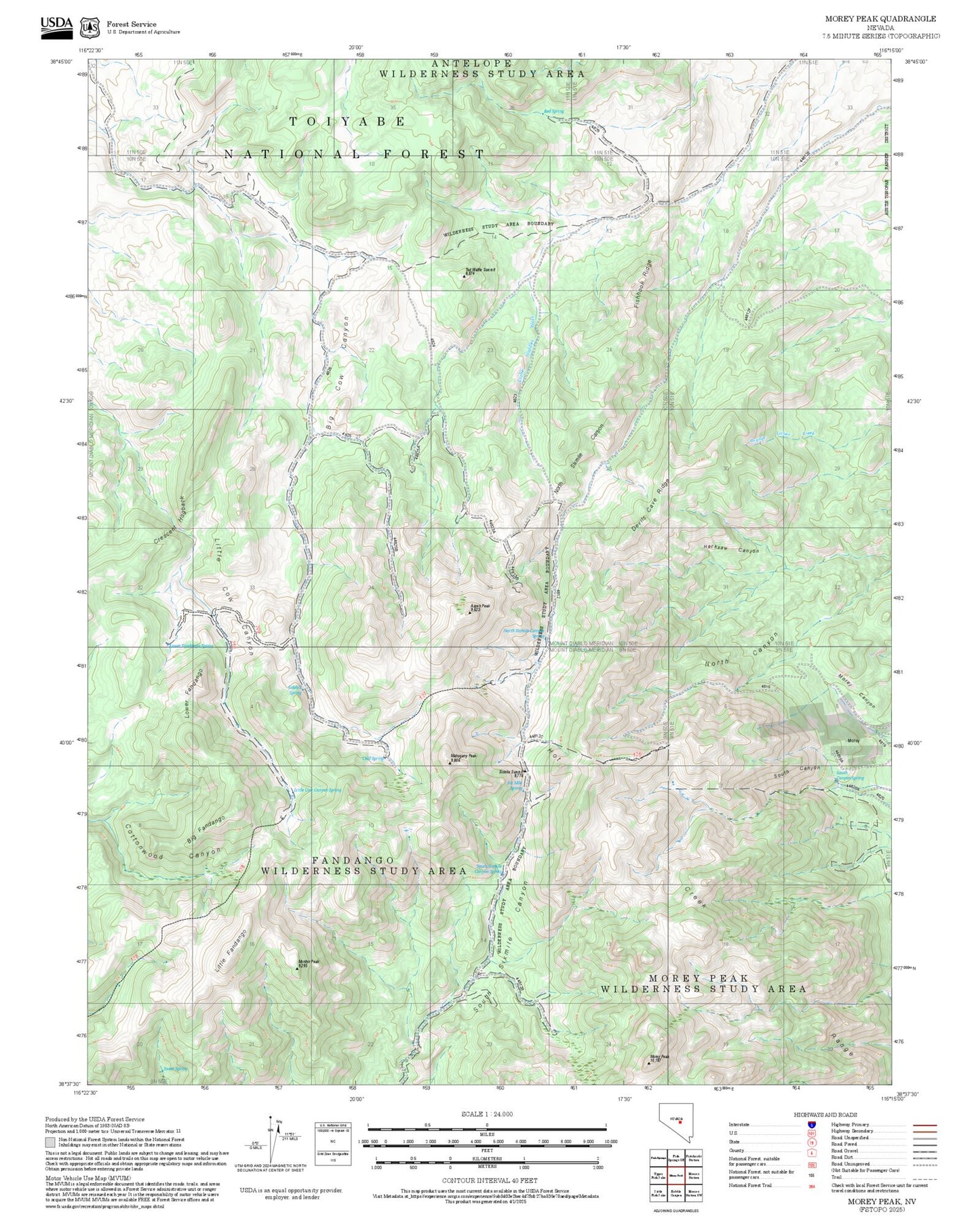 2025 Forest Service Topo Map of Morey Peak Nevada