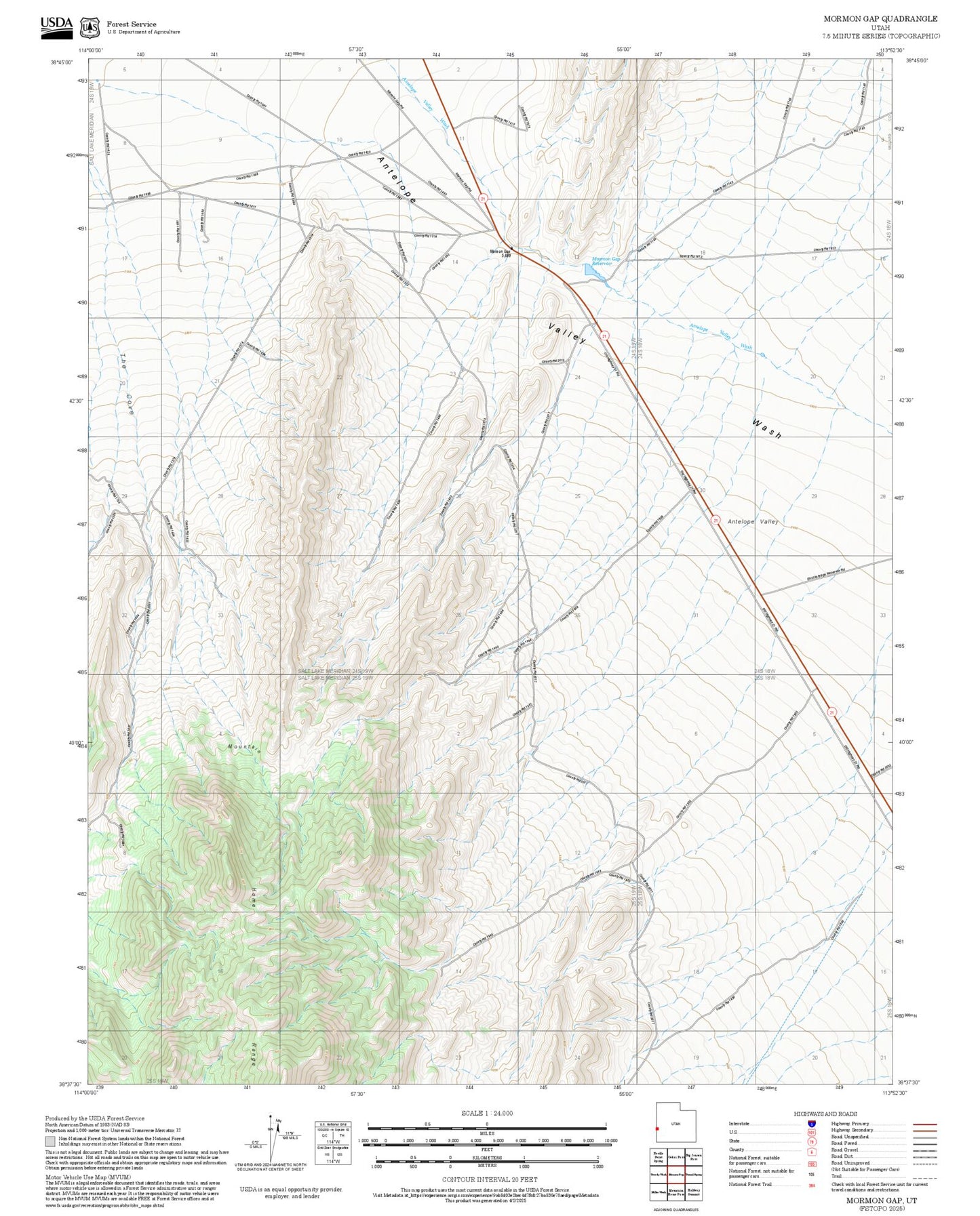 2025 Forest Service Topo Map of Mormon Gap Utah