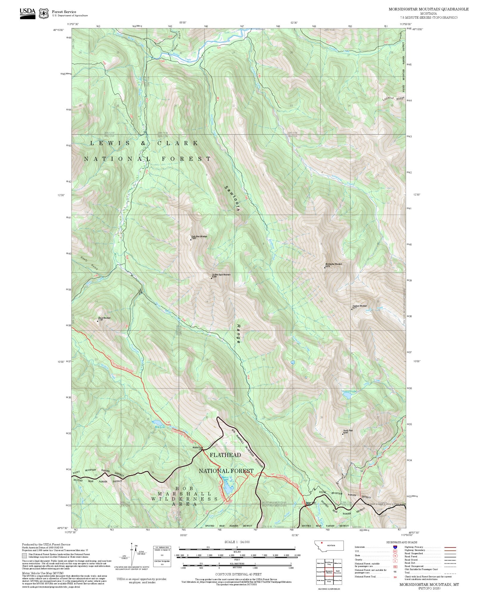 2025 Forest Service Topo Map of Morningstar Mountain Montana – MyTopo ...