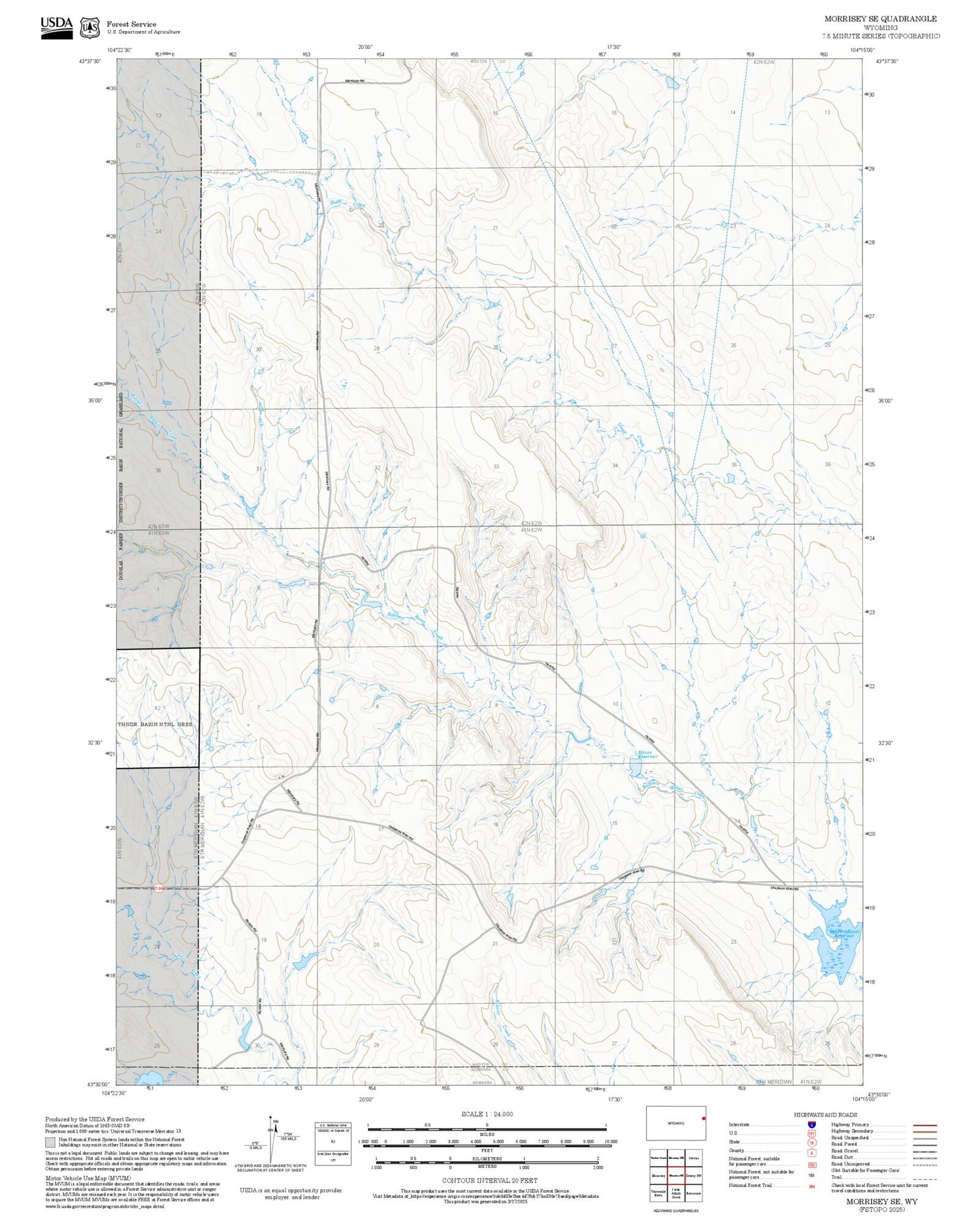 2025 Forest Service Topo Map of Morrisey SE Wyoming