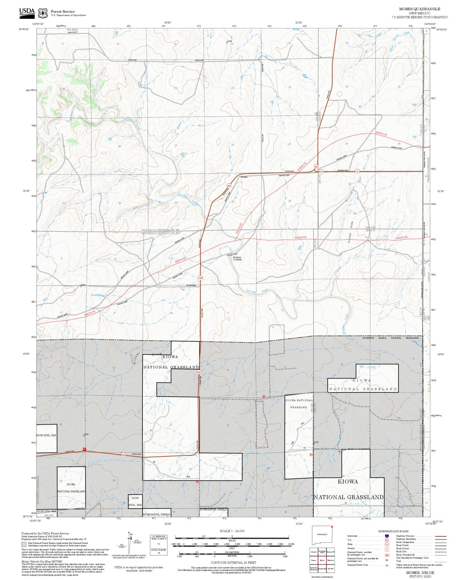 2025 Forest Service Topo Map of Moses New Mexico