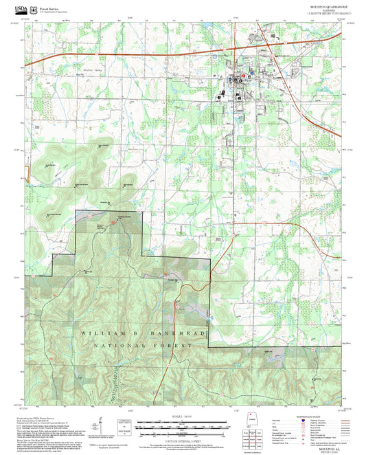 2025 Forest Service Topo Map of Moulton Alabama