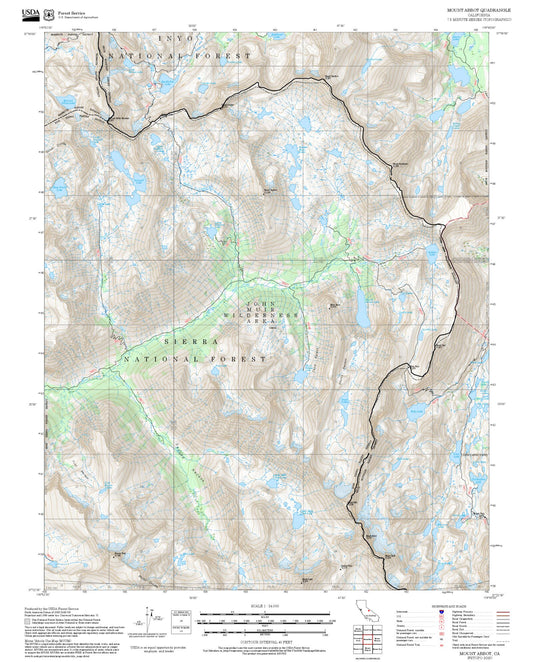 2025 Forest Service Topo Map of Mount Abbot California