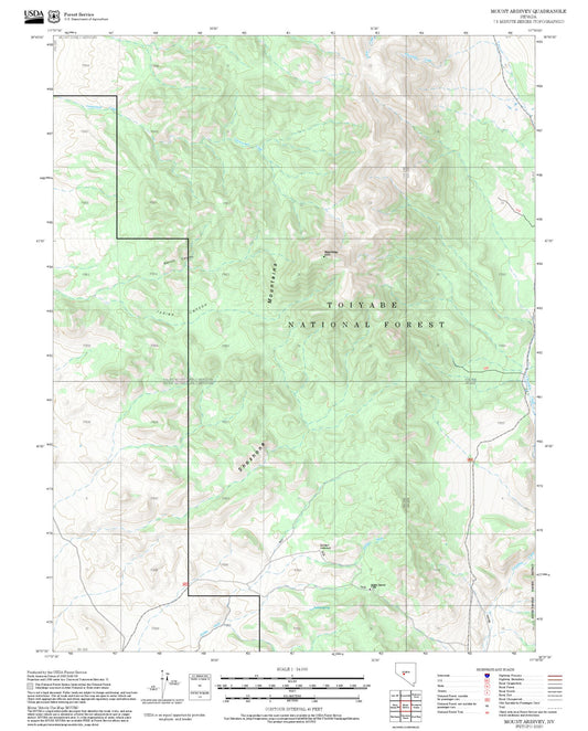 2025 Forest Service Topo Map of Mount Ardivey Nevada