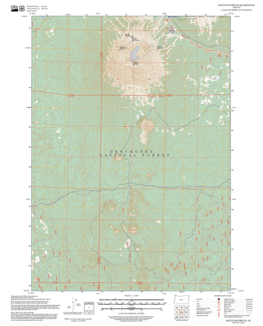2025 Forest Service Topo Map of Mount Bachelor Oregon