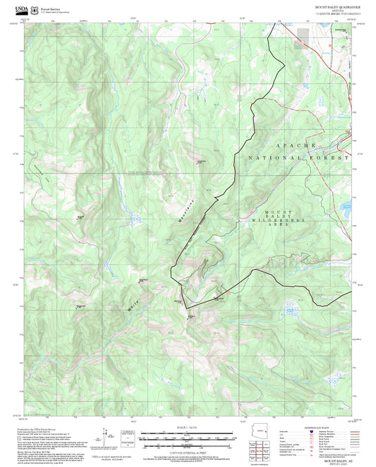 2025 Forest Service Topo Map of Mount Baldy Arizona