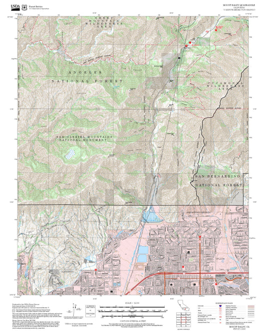 2025 Forest Service Topo Map of Mount Baldy California