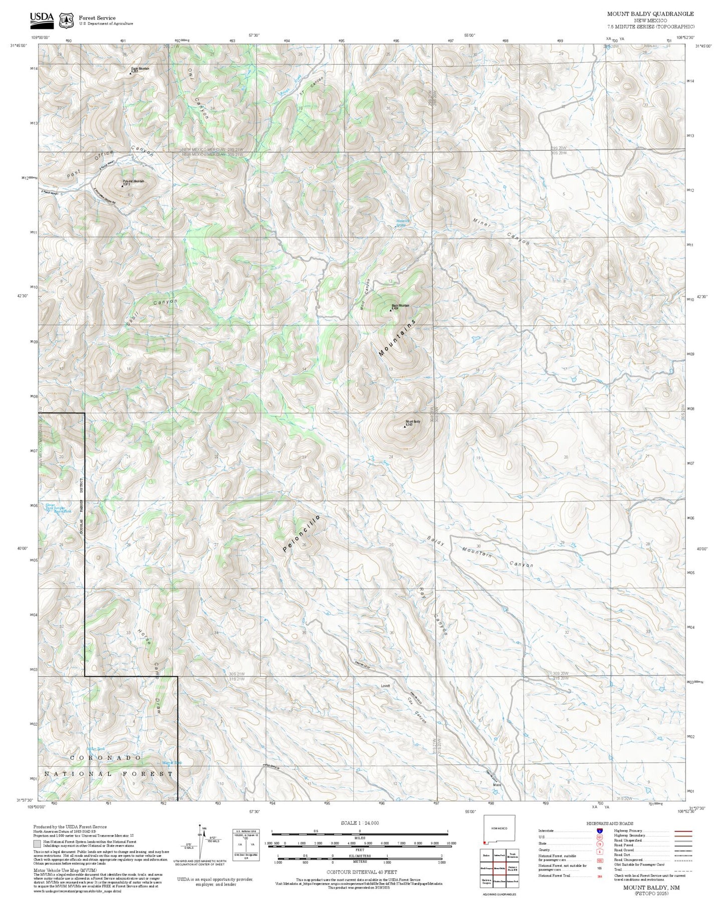 2025 Forest Service Topo Map of Mount Baldy New Mexico