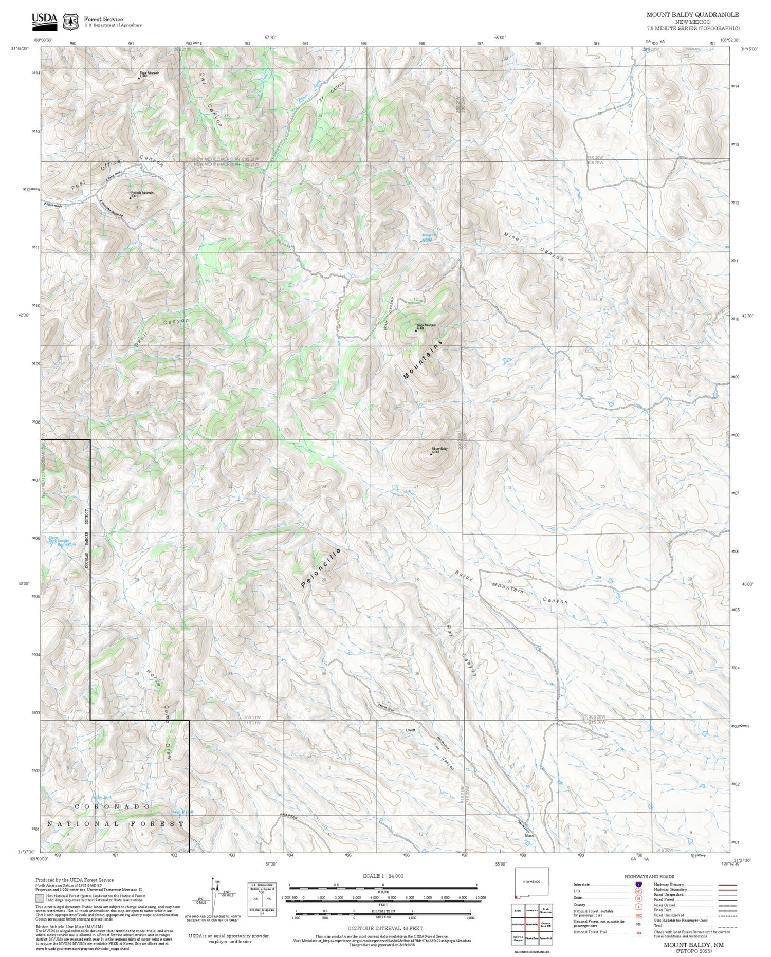 2025 Forest Service Topo Map of Mount Baldy New Mexico