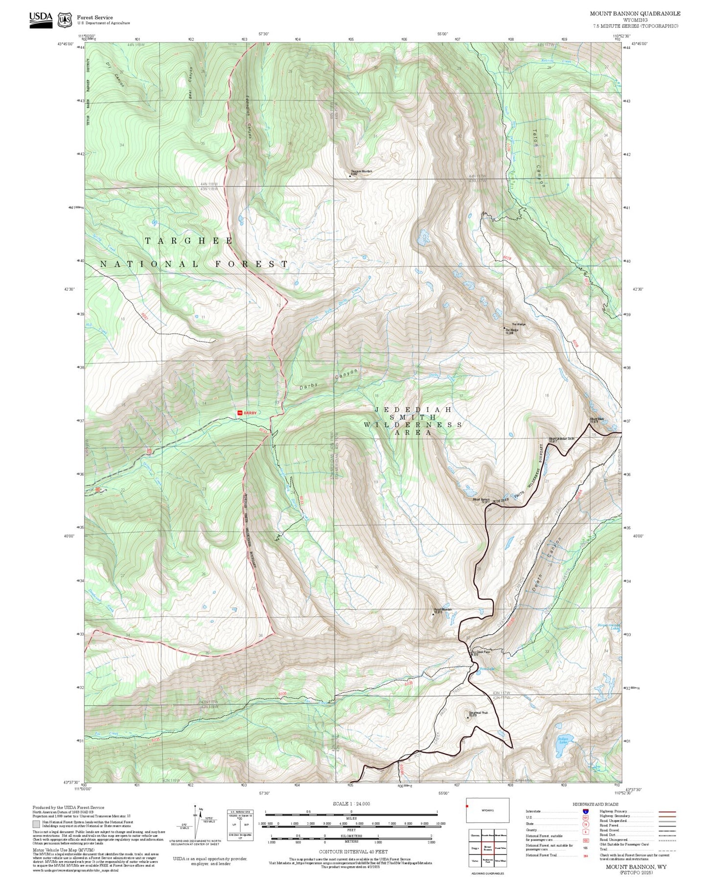 2025 Forest Service Topo Map of Mount Bannon Wyoming
