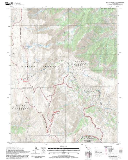 2025 Forest Service Topo Map of Mount Barcroft California