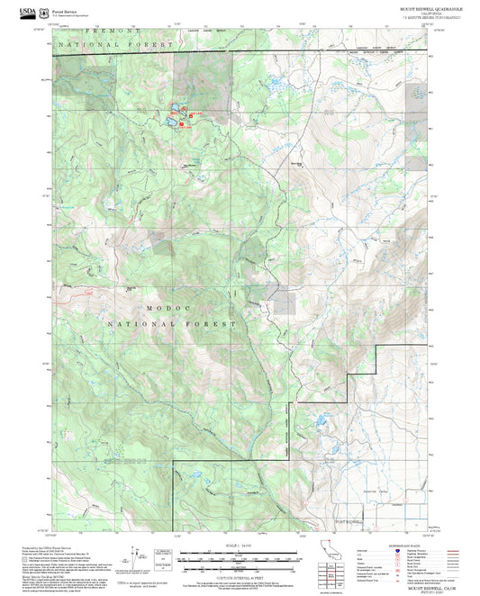 2025 Forest Service Topo Map of Mount Bidwell California