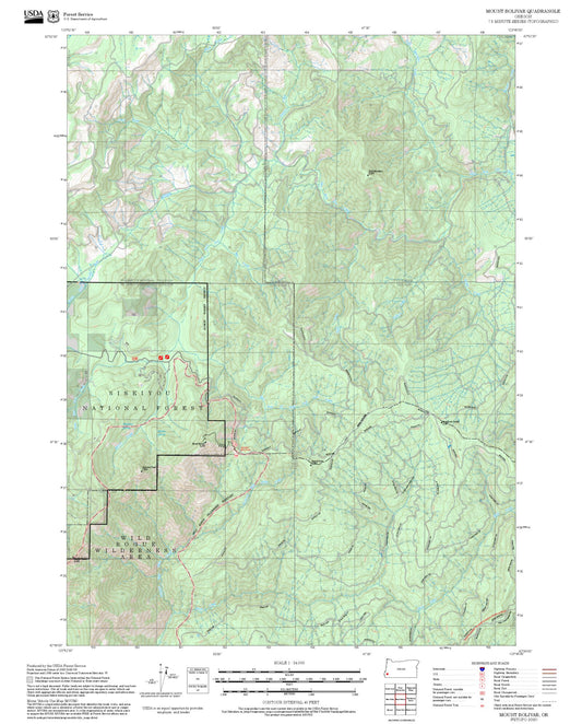 2025 Forest Service Topo Map of Mount Bolivar Oregon
