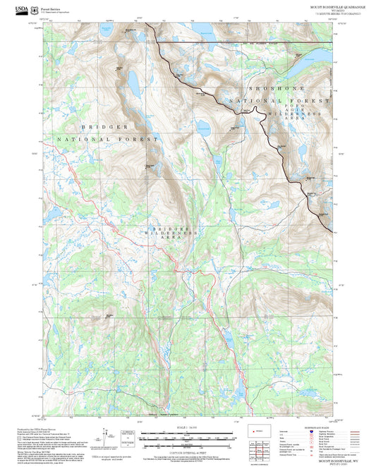 2025 Forest Service Topo Map of Mount Bonneville Wyoming