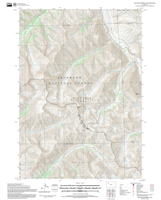 2025 Forest Service Topo Map of Mount Burwell Wyoming