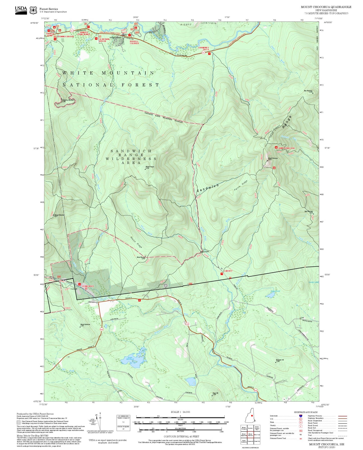 2025 Forest Service Topo Map of Mount Chocorua New Hampshire