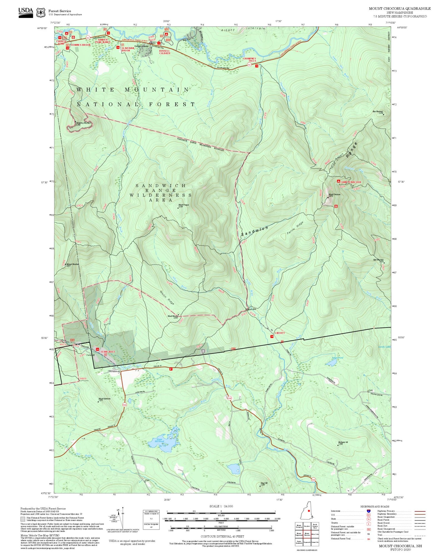 2025 Forest Service Topo Map of Mount Chocorua New Hampshire