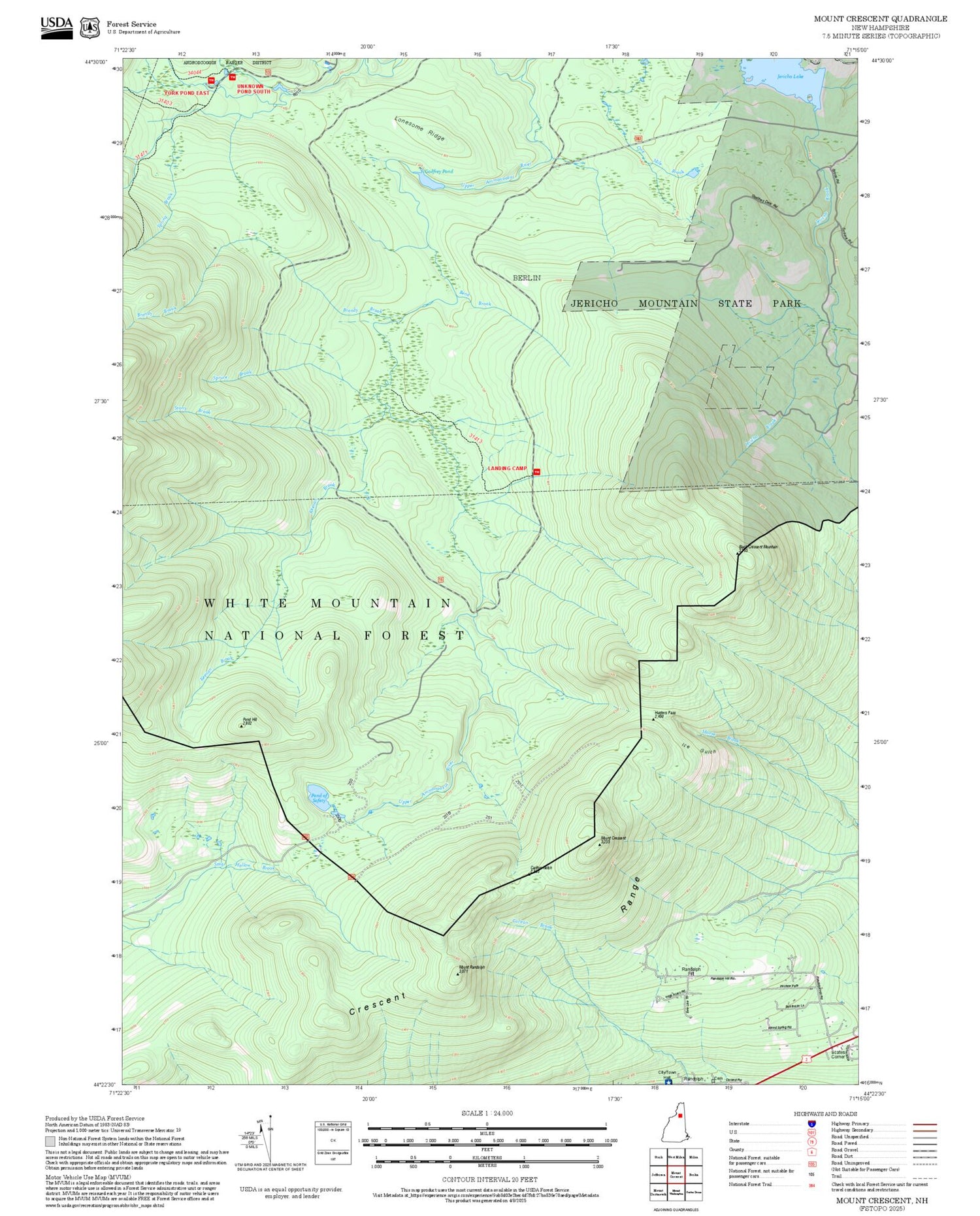 2025 Forest Service Topo Map of Mount Crescent New Hampshire
