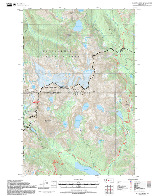 2025 Forest Service Topo Map of Mount Daniel Washington