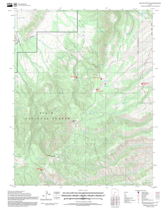 2025 Forest Service Topo Map of Mount Dutton Utah