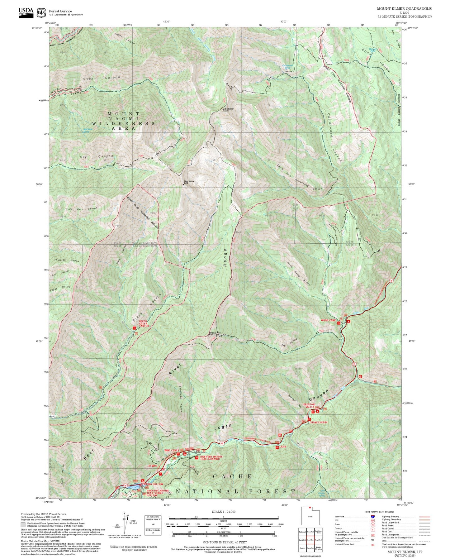 2025 Forest Service Topo Map of Mount Elmer Utah