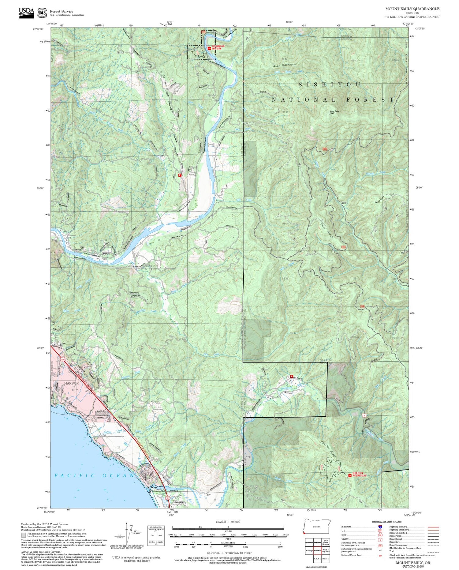 2025 Forest Service Topo Map of Mount Emily Oregon