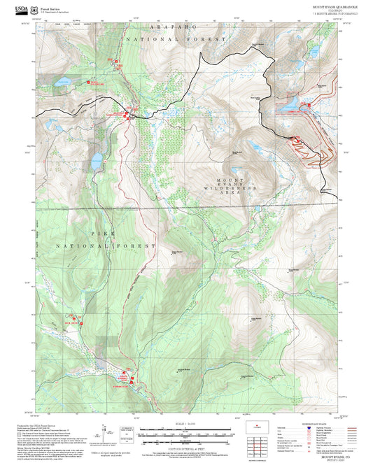 2025 Forest Service Topo Map of Mount Evans Colorado