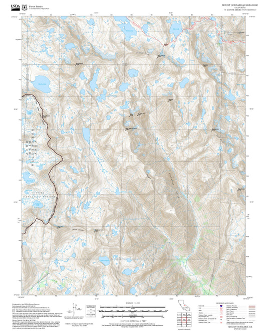 2025 Forest Service Topo Map of Mount Goddard California