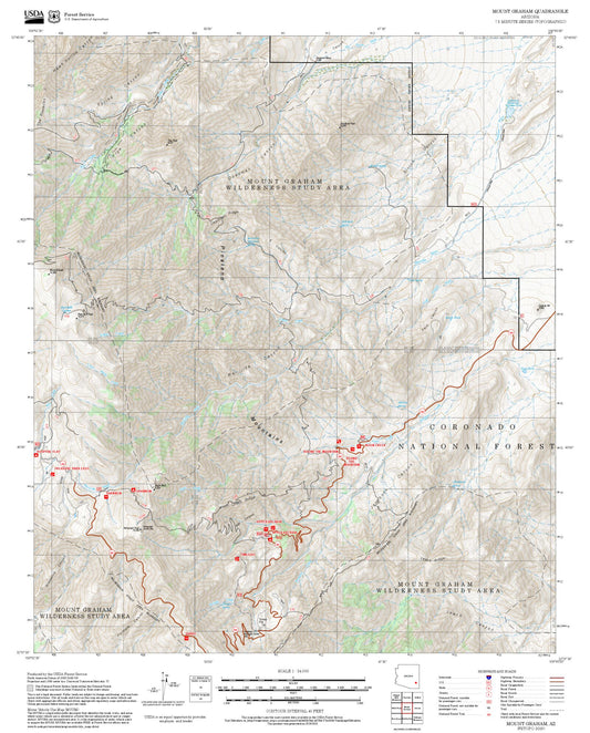 2025 Forest Service Topo Map of Mount Graham Arizona