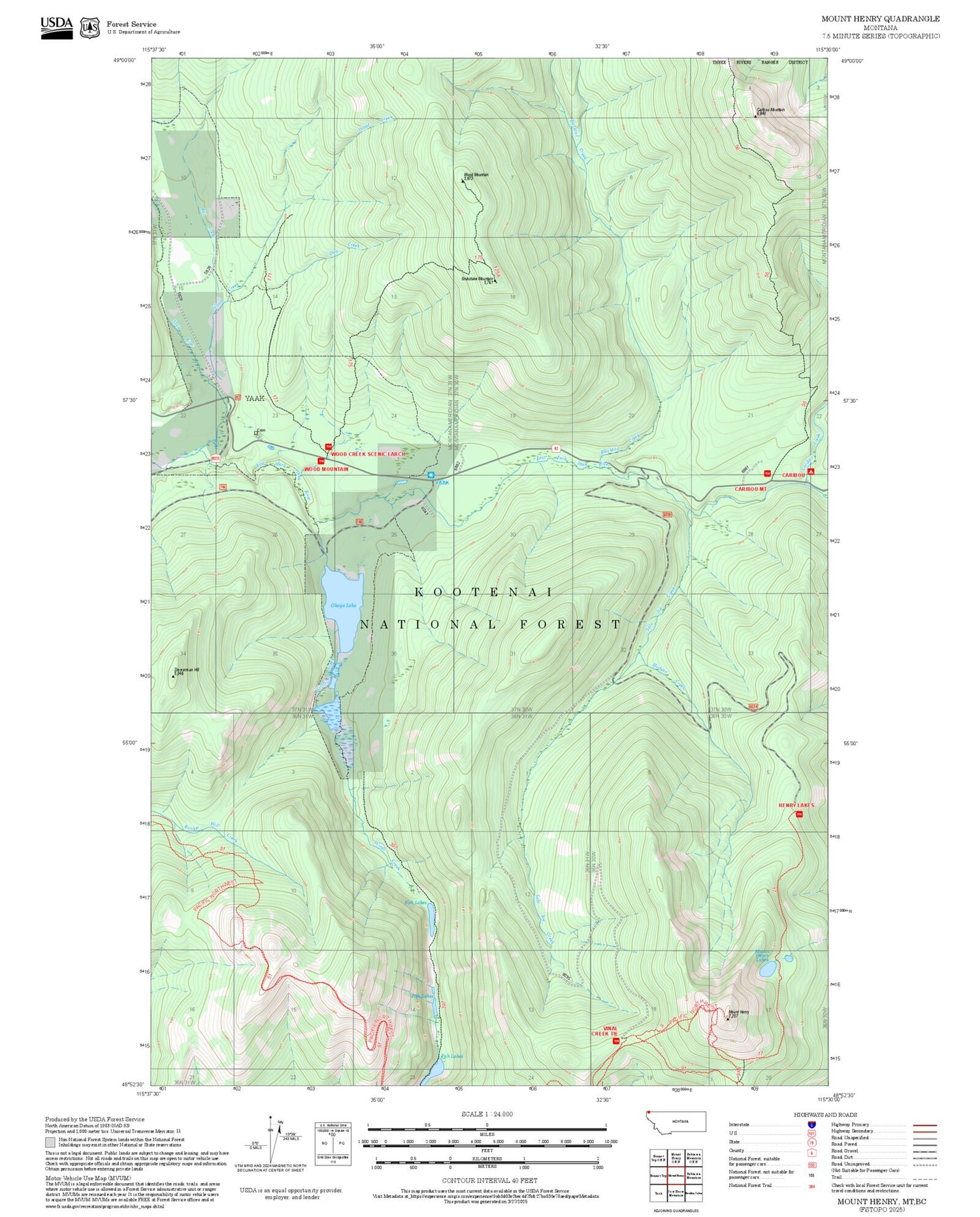 2025 Forest Service Topo Map of Mount Henry Montana