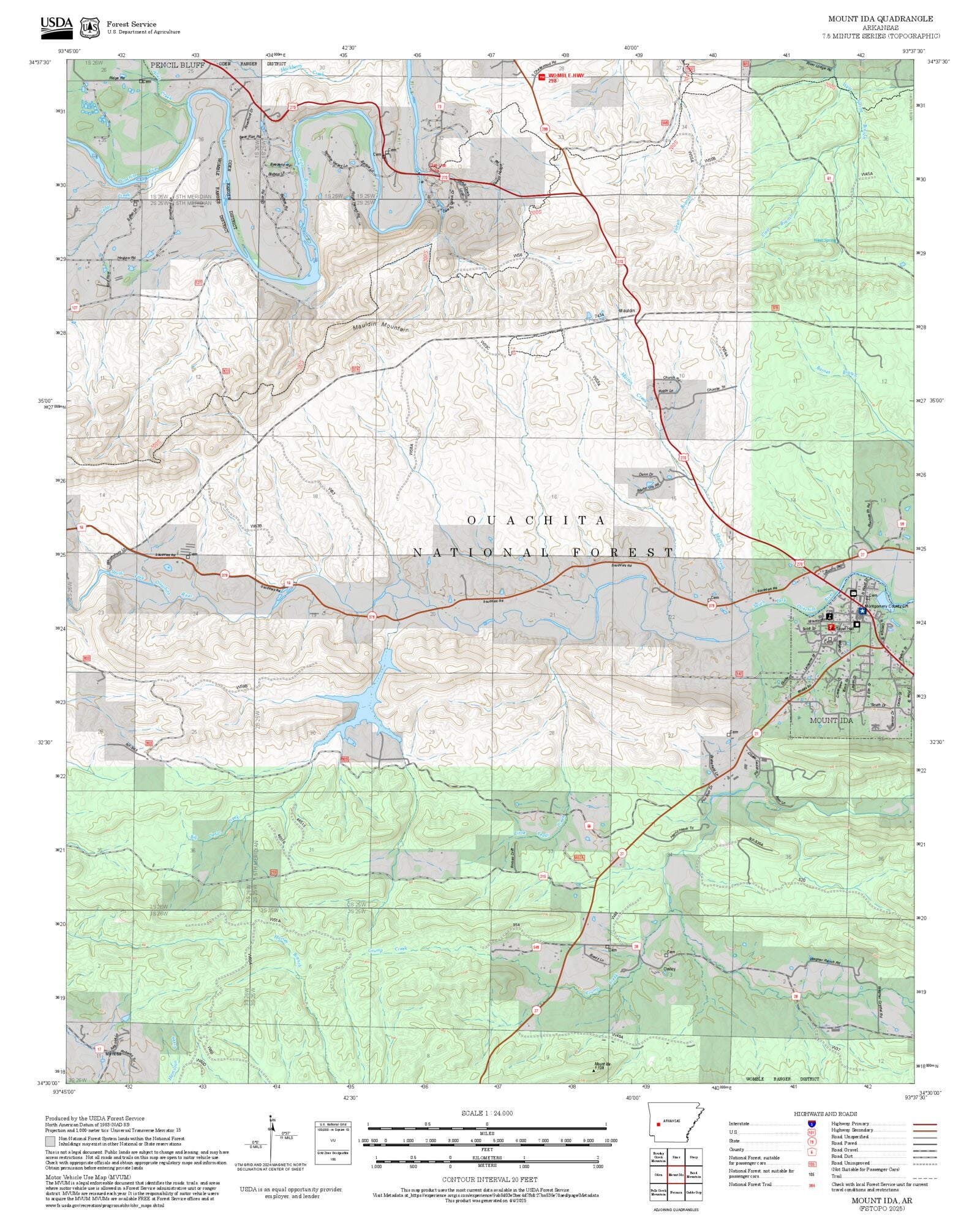 2025 Forest Service Topo Map of Mount Ida Arkansas – MyTopo Map Store