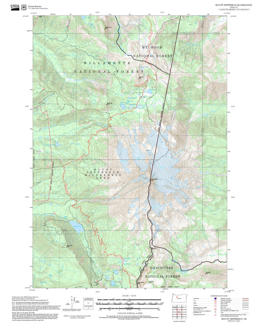 2025 Forest Service Topo Map of Mount Jefferson Oregon