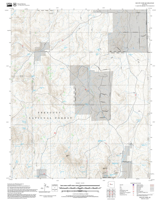 2025 Forest Service Topo Map of Mount Josh Arizona