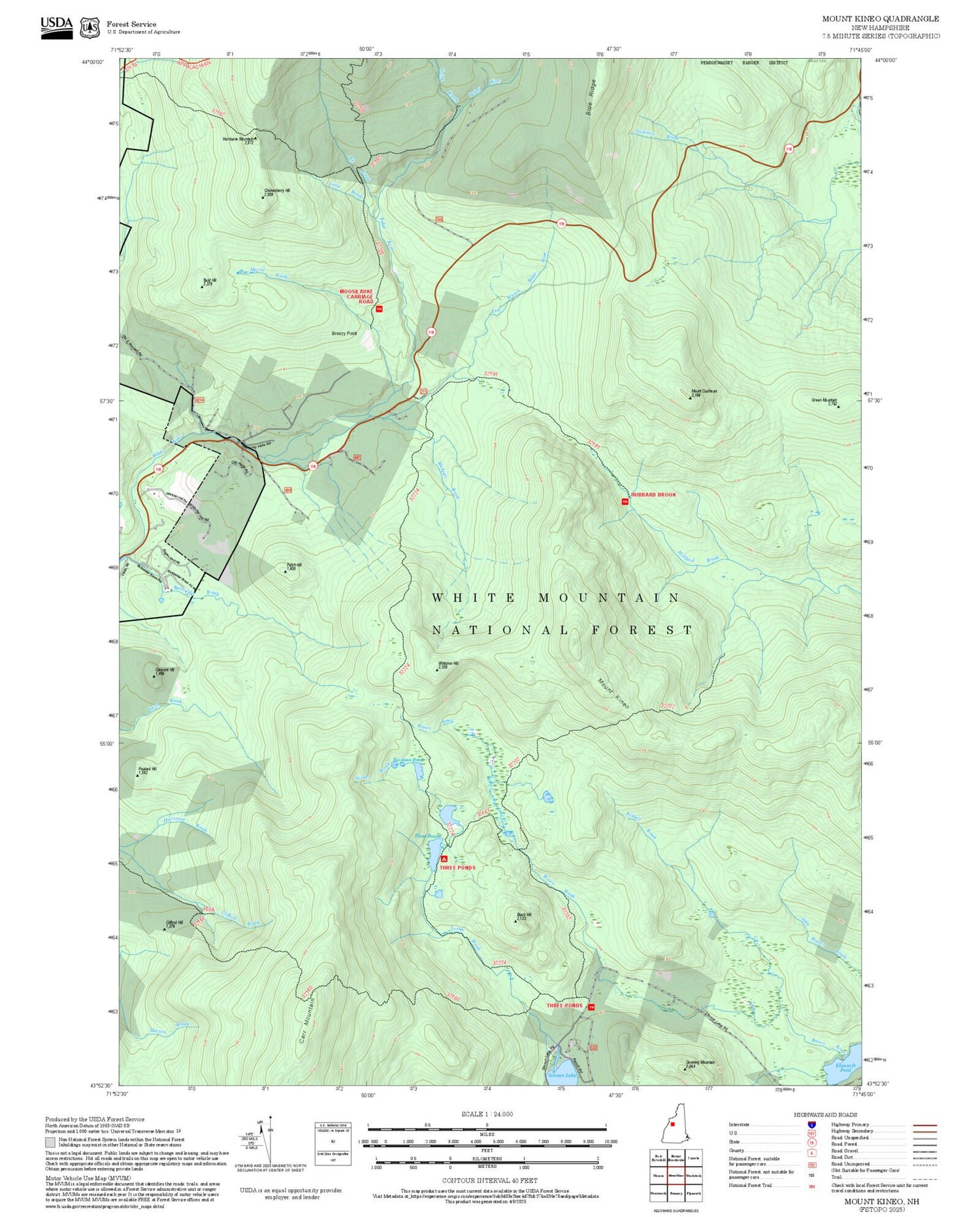 2025 Forest Service Topo Map of Mount Kineo New Hampshire