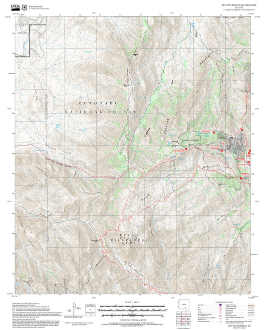 2025 Forest Service Topo Map of Mount Lemmon Arizona