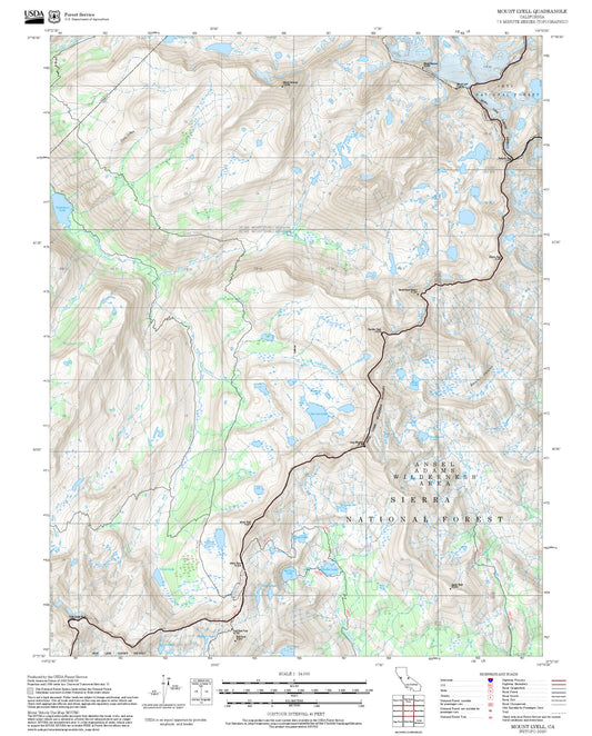 2025 Forest Service Topo Map of Mount Lyell California