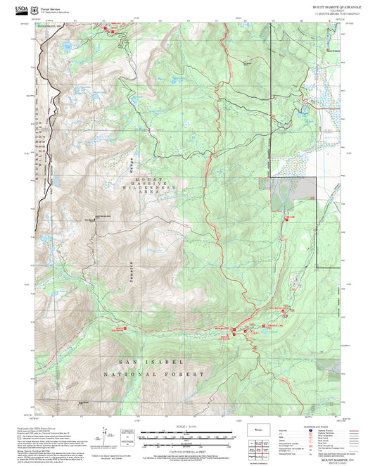 2025 Forest Service Topo Map of Mount Massive Colorado
