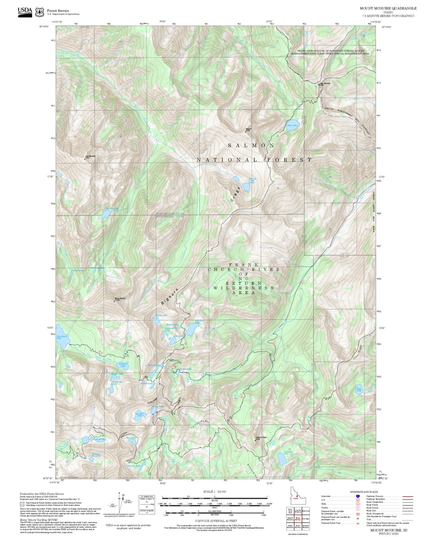 2025 Forest Service Topo Map of Mount McGuire Idaho